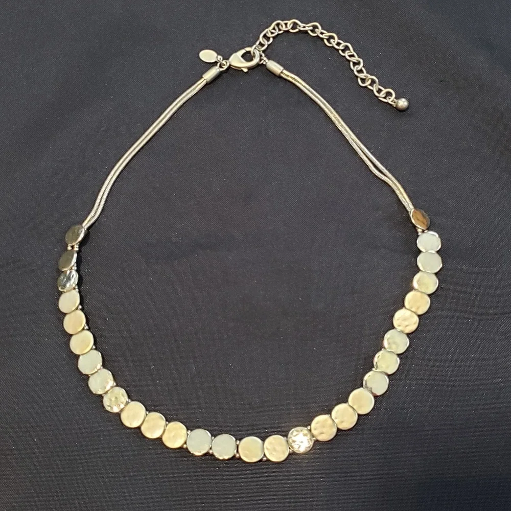 Chicos Womens Gold Tone Choker Necklace Minimal Boho Hammered Circle Discs